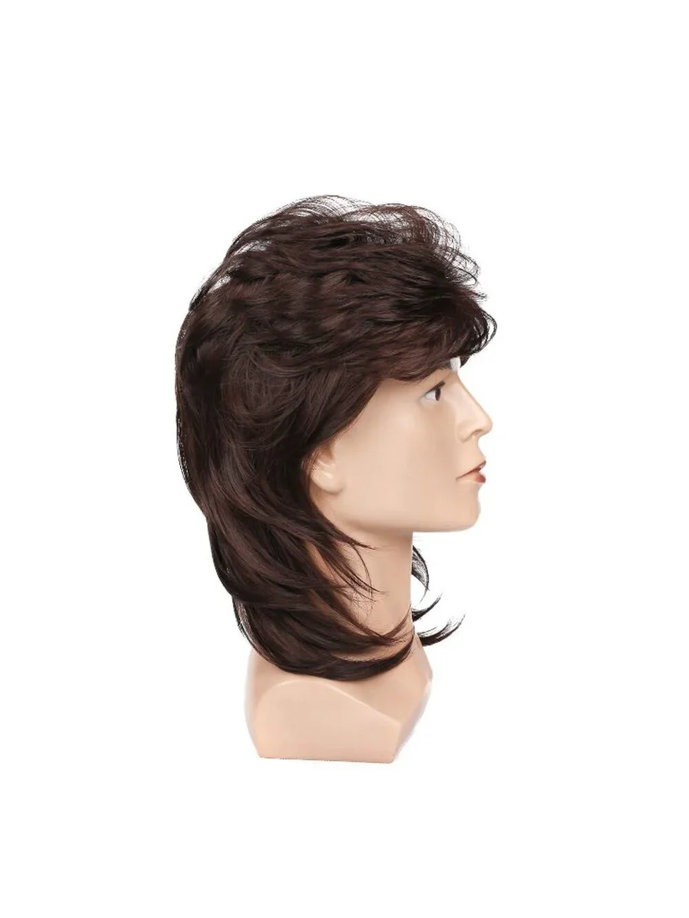 Men's Brown Heat Resistant Synthetic Fiber Long Hair Retro Mullet Wigs